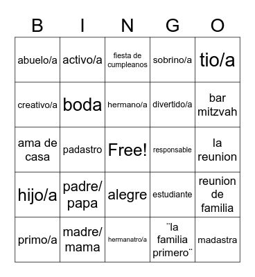 La Familia Bingo Card