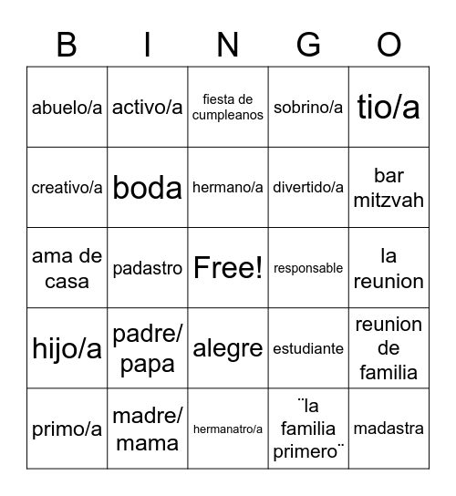 La Familia Bingo Card