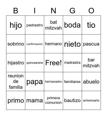 la familia Bingo Card