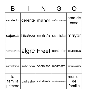 La Familia Bingo Card
