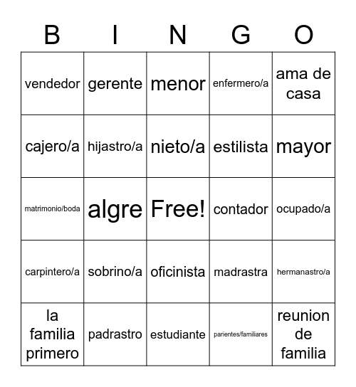 La Familia Bingo Card