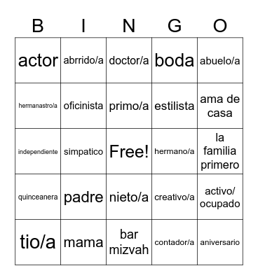 la familia Bingo Card