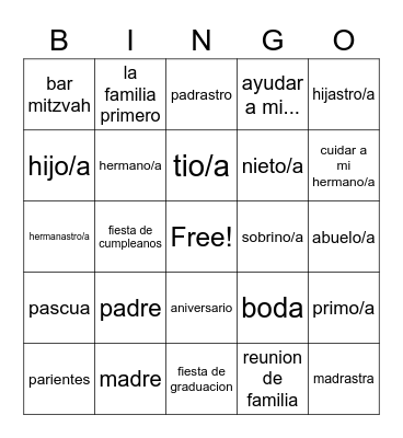 la familia Bingo Card