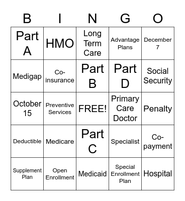 Medicare Bingo Card