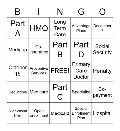 Medicare Bingo Card