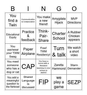 TWM Resident Orientation Bingo Card