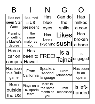 Welcome Back Party! Bingo Card