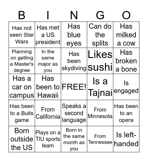 Welcome Back Party! Bingo Card