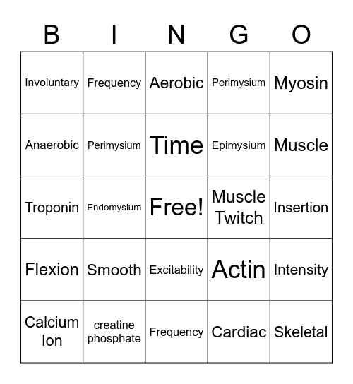 Muscles Bingo Card