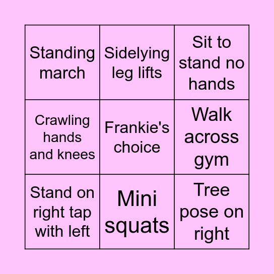 Frankie's Exercise Bingo Card