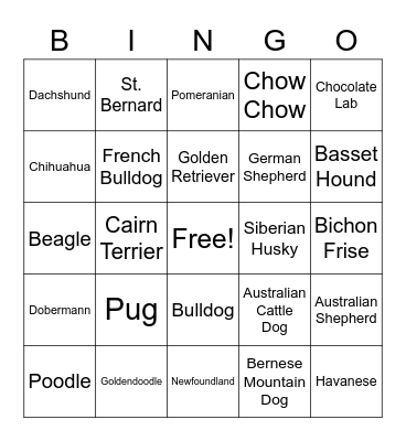 Different Kinds of Dogs Bingo Card