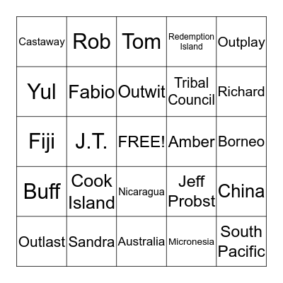 Survivor Bingo Card