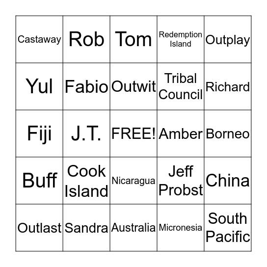 Survivor Bingo Card