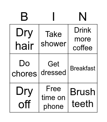 This morning Bingo Card