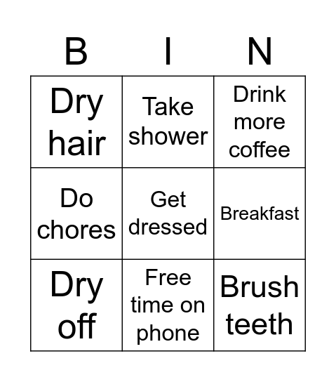 This morning Bingo Card