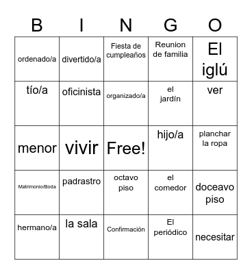 La casa y la familia Bingo Card