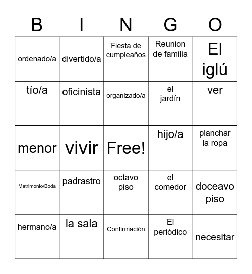 La casa y la familia Bingo Card