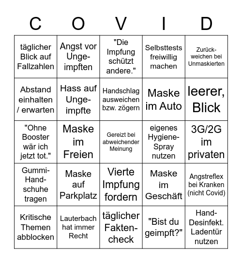 Diagnosebingo Coronapsychose Bingo Card