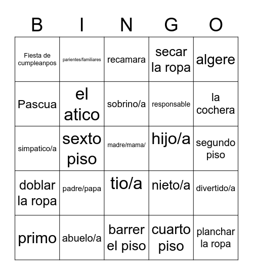 La Familia Bingo Card