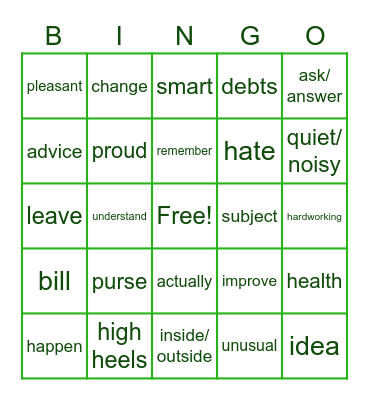B1 L25 Bingo Card