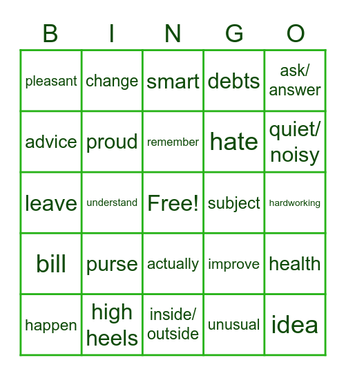 B1 L25 Bingo Card