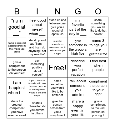 Love thy self group Bingo Card