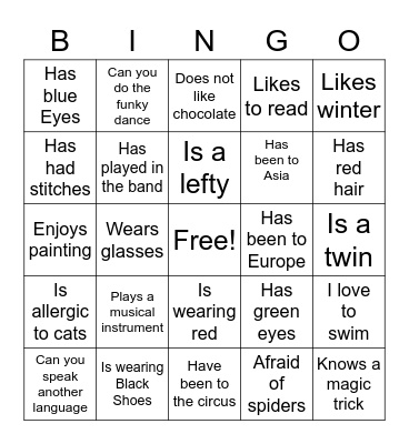 Icebreaker Bingo Card