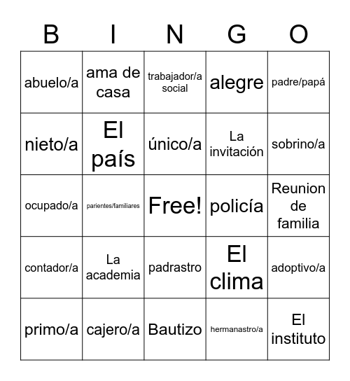 La famila BINGO(2) Bingo Card