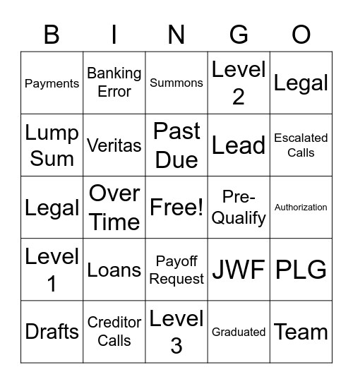 Debt Bingo Card