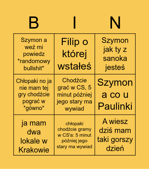 Maciek Koźminski bingo Card