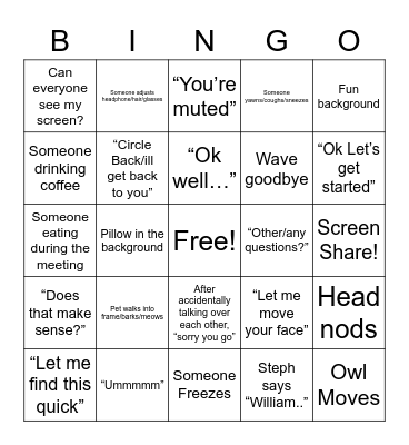 Unit Bingo Card
