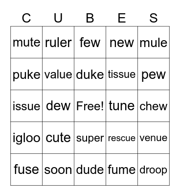 Cube Card Bingo Card