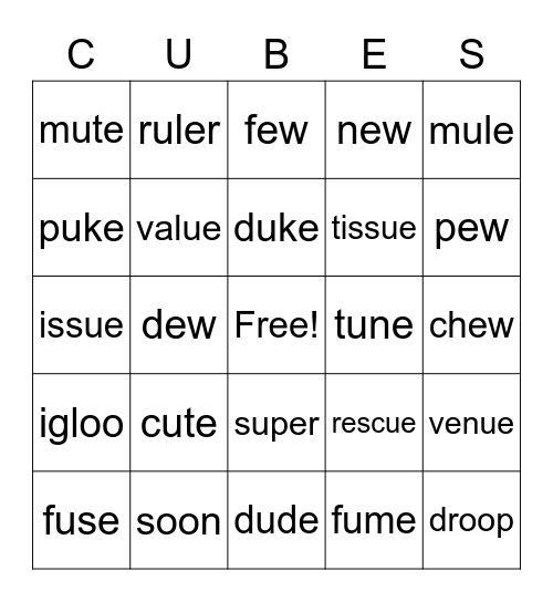 Cube Card Bingo Card