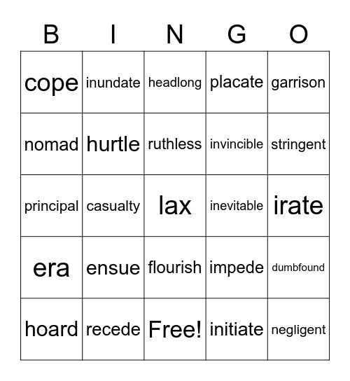 Wordly Wise, Level 7, Lessons 8 & 9 Bingo Card