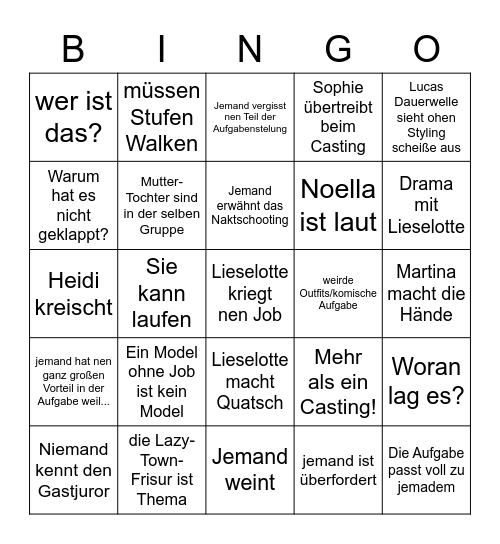 GNTM9 Bingo Card