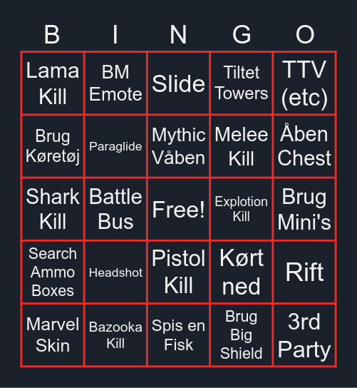 Battle Royal Bingo Card