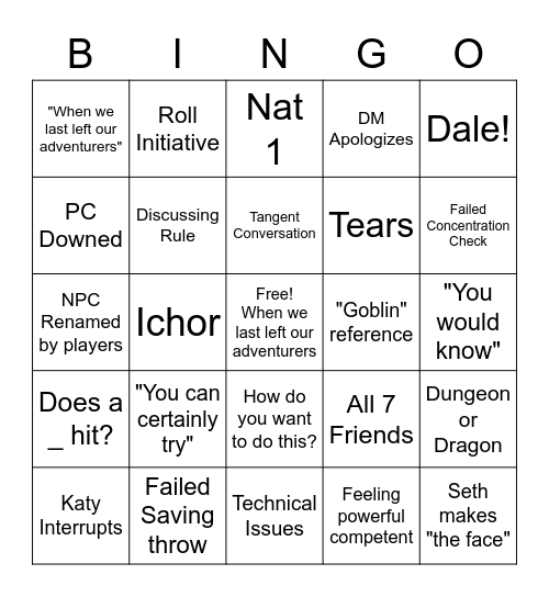 Fridays are for Game Night Bingo Card