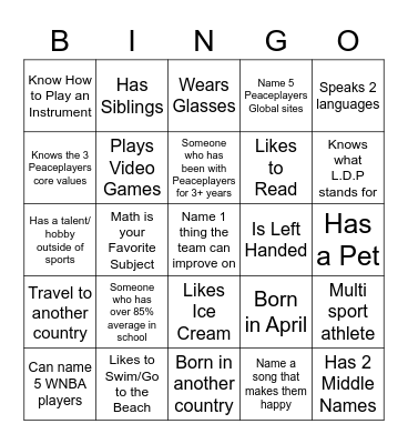 "Get to Know Me" Bingo Card