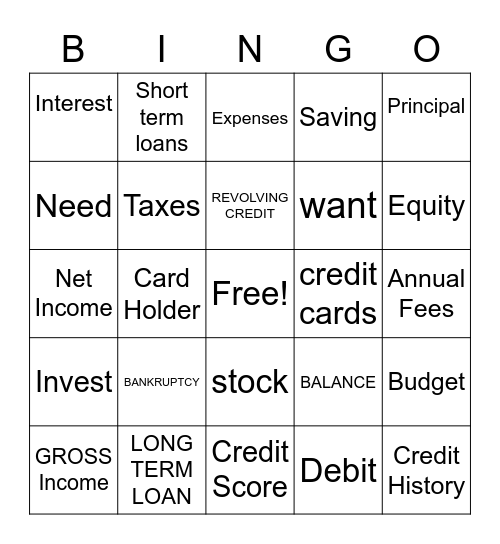 FINANCIAL LITERACY Bingo Card