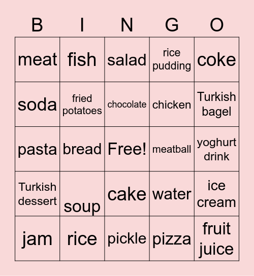 Harmoni 1 Unit 14-Yiyecekler Ve İçecekler Bingo Card
