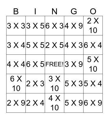 Multiplication - 2 Bingo Card