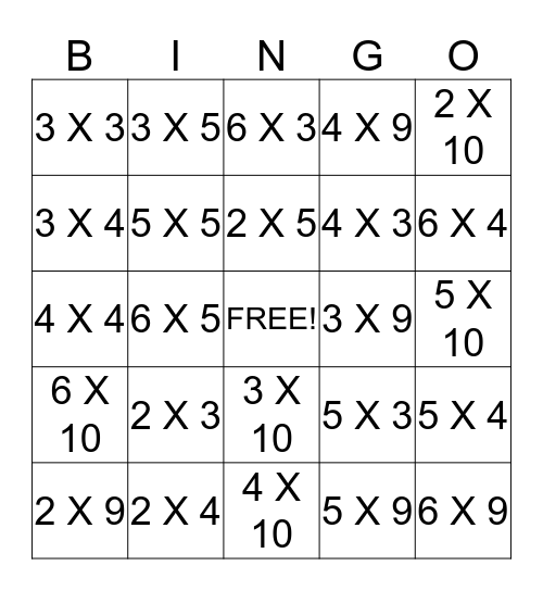 Multiplication - 2 Bingo Card