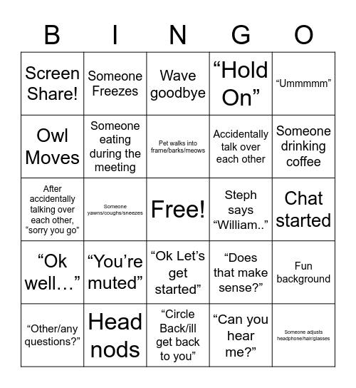 Unit Bingo Card