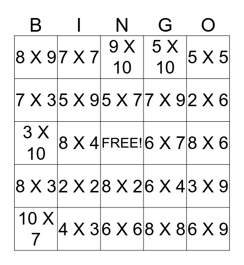 Multiplication - 3 Bingo Card