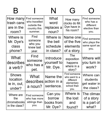 Intro Bingo Card