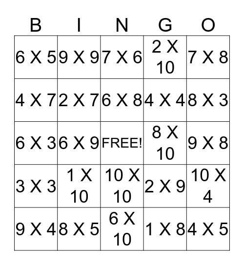 Multiplication -3 Bingo Card
