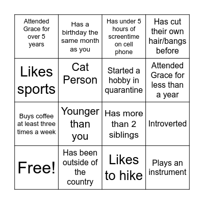 Icebreaker Bingo Card