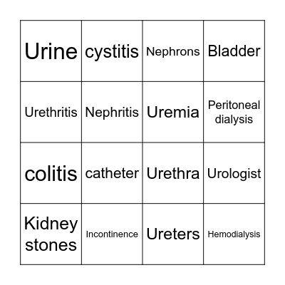 Urinary System Bingo Card