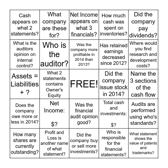 Acct. 101 Bingo Card