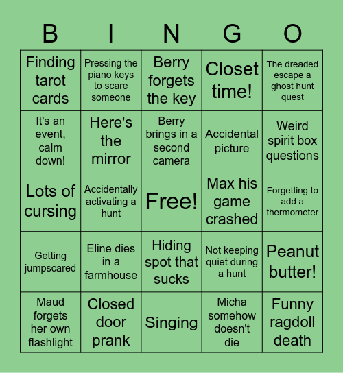 Phasmophobia Bingo Card